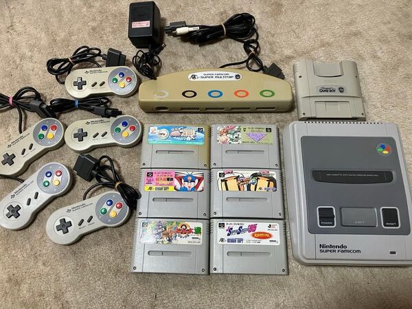スーパーファミコン本体セット 分解洗浄済み 全ソフト端子清掃済み 純正品 正常動作品 スーパーゲームボーイ付 マルチタップ付き