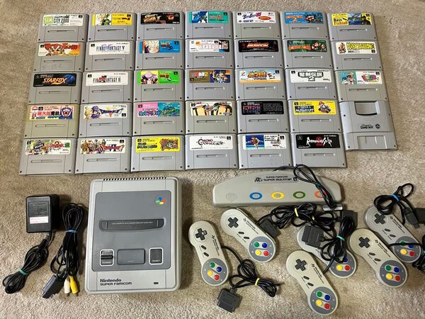 スーパーファミコン本体フルセット 分解洗浄済 全ソフトクリーニング済 純正品 正常動作品 スーパーゲームボーイ付 マルチタップ付