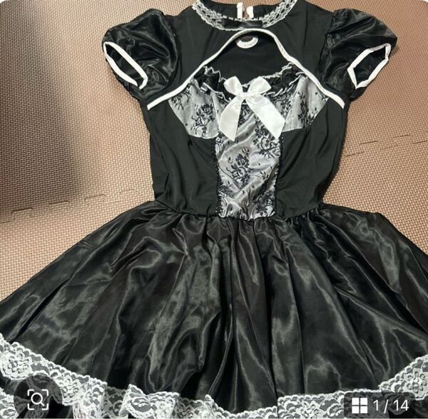 メイド服 黒 白レース コスプレ