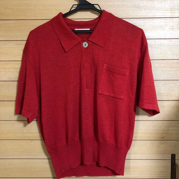 ワールド CORDIER ポロシャツ 半袖 ニットポロシャツ L 赤レッド真っ赤なセーター カットソー 昭和レトロ ニット