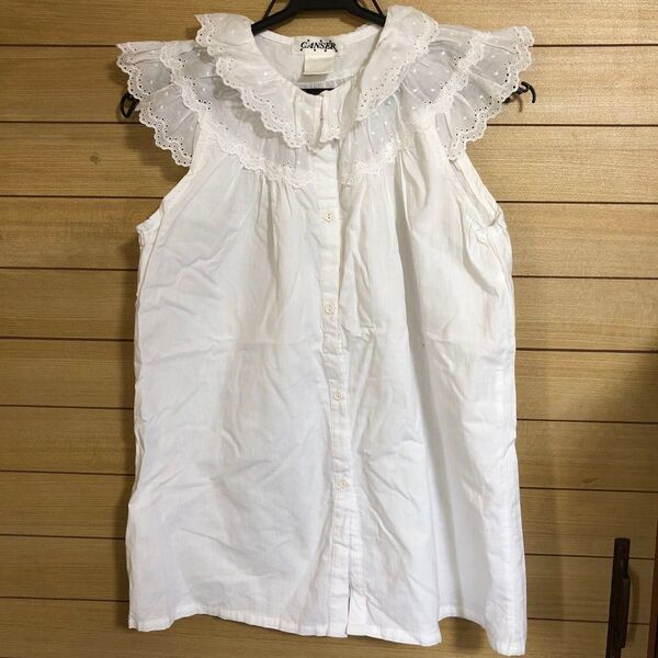 ホワイト 白 トップス ノースリーブ 綿100% レース トップス カットソー ブラウス Tシャツ 可愛い 美品 未使用