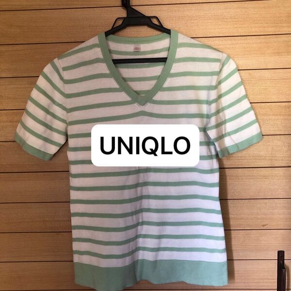 UNIQLO ユニクロ カットソー Tシャツ 半袖 ニット Vネック トップス ボーダー L