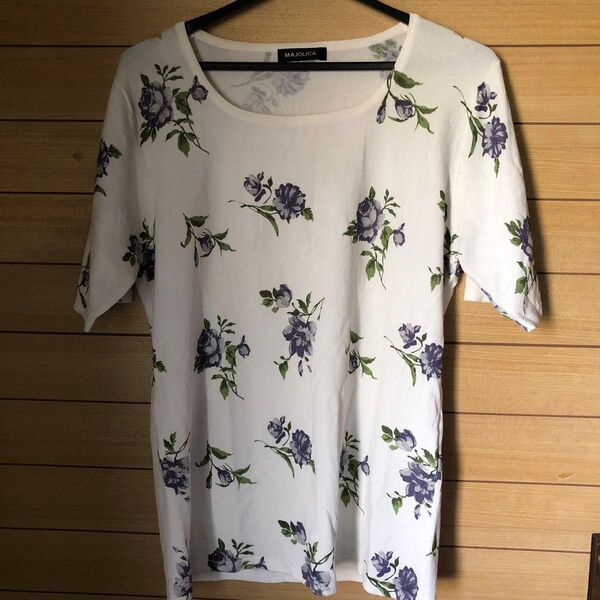 訳ありトップス カットソー Tシャツ 半袖カットソー 半袖Tシャツ 半袖 総柄 花柄 白 ユーネック