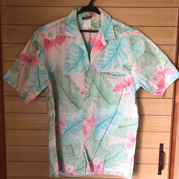 made in HAWAII アロハシャツ ハワイアン コットン 総柄 S 未使用 襟付き ポロシャツ Tシャツ 夏 半袖 アロハ