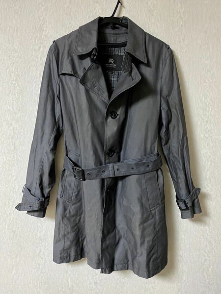 【大特価!!】MENS BURBERRY BLACK LABEL バーバリーブラックレーベル ステンカラーコート トレンチコート 裏地チェック グレー Lサイズ■