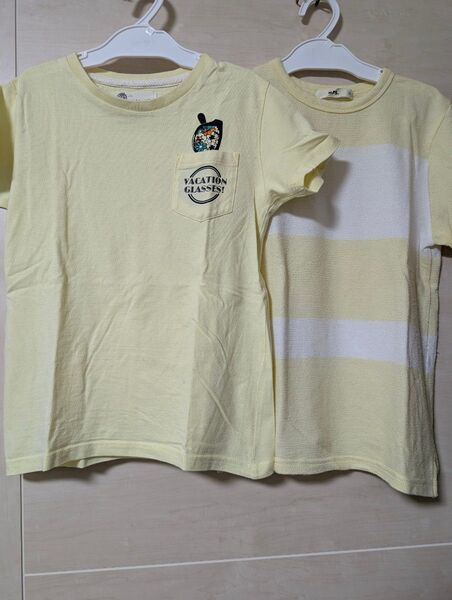 ライトオン ポケTイエロー Tシャツ 太ボーダーTシャツ 140cm 2枚セット