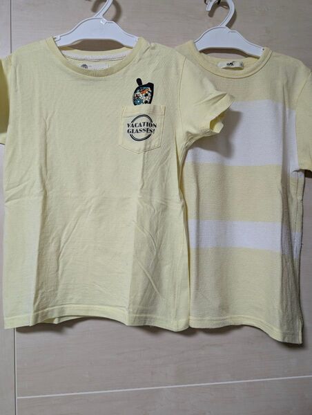 ライトオン ポケTイエロー Tシャツ 太ボーダーTシャツ 140cm 2枚セット