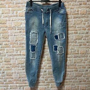 リアルマスターズ メンズデニム スウェットパンツ XL ダメージ加工