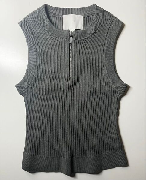 H&M リブニットタンクトップ ハーフジップ グレー Sサイズ トップス