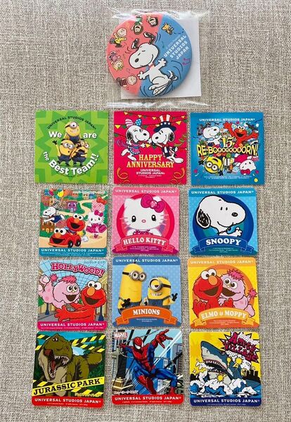 USJ 缶バッジ&ステッカー12枚セット! セサミストリート キティ ユニバ シール 非売品