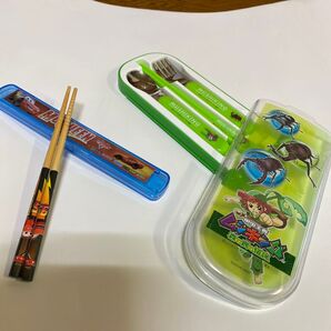 ムシキングトリオセットとカーズ箸&箸箱 子供用カトラリーセットと箸