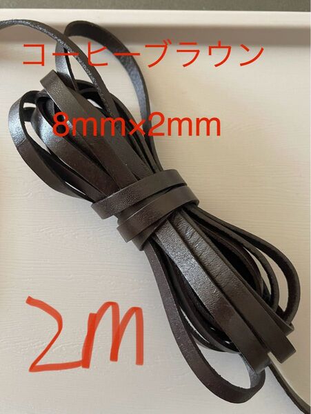 革紐 牛革 紐 本革 レザー クラフト 幅8mm厚2㎜ コーヒーブラウン2m