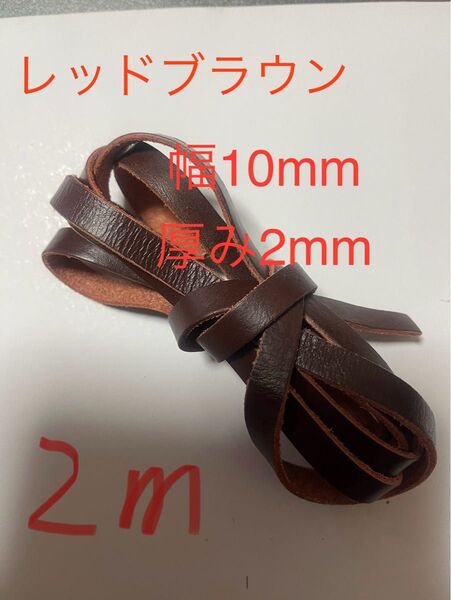 革紐 牛革 紐 本革 レザー クラフト 幅10mm厚2㎜ レッドブラウン2m
