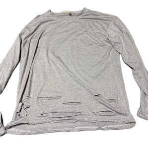 長袖Tシャツ ダメージ加工 グレー