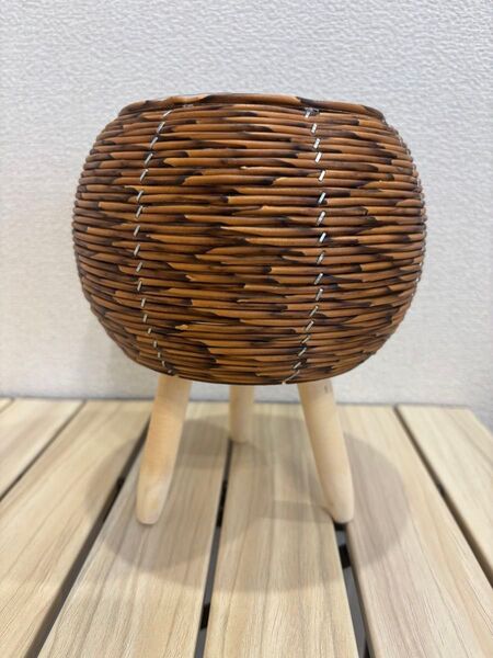 ラタン製 丸型 収納かご アジアンテイスト 鉢カバー キャンドルスタンド