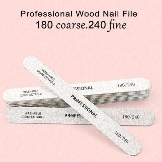 木製ネイルファイル 240/180グリット 両面 サロン・家庭用 吸水性 可洗式 5本