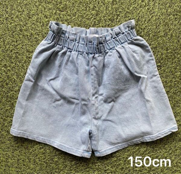 デニム風 ショートパンツ キュロット☆女の子 ガールズ☆150cm/ライトブルー☆中古品