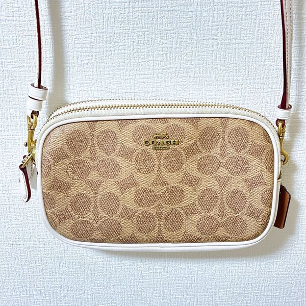 美品 COACH ショルダーバッグ レザー ブラウン ホワイト 2way 2室