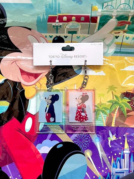 TDR★ディズニーリゾート☆イマジニングザマジック ミッキー&ミニーキーチェーン2個セット★TDLTDS