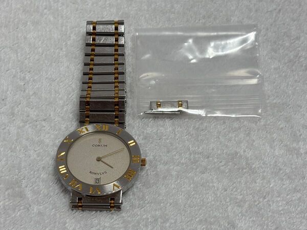 【美品】CORUM コルム ロムルス クォーツ【43.903.21】デイト 純正ベルト【稼働品】メンズモデル 追加1コマ付き
