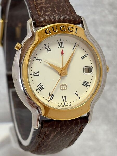 【美品】GUCCI グッチ MONDIALE クォーツ【6200M】デイト 文字盤:アイボリー【動作状況:良好】メンズモデル