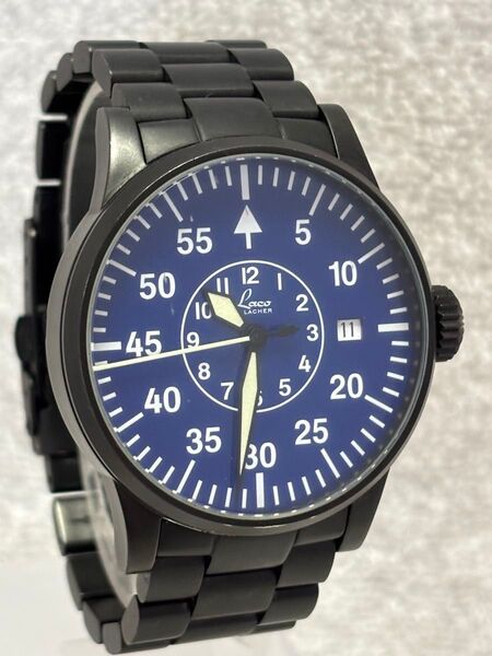 【美品】Laco ラコ ミリタリー クォーツ デイト 文字盤:ブルー【動作状況:良好】メンズモデル