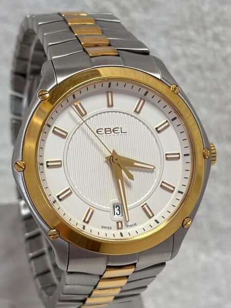 【美品】EBEL エベル クラシックスポーツ K18YGベゼル クォーツ【1955Q41】デイト 純正ベルト【稼働品】メンズモデル