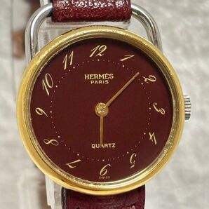 【美品】HERMES エルメス アルソー クォーツ 純正ベルト Z刻印 文字盤:ワインレッド【動作状況:良好】レディースモデル