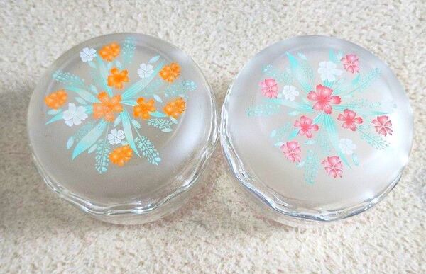 【未使用】ガラス器 錦松梅の空き容器 食器 皿 花 花柄 昭和レトロ セット
