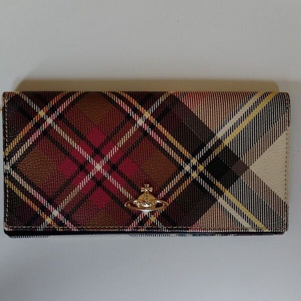 ◆Vivienne Westwood 長財布 チェック柄 オーブ 2つ折り ヴィヴィアンウエストウッド ●訳あり