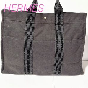 美品 HERMES エルメス エールラインMM キャンバス トートバッグ ハンドバッグ