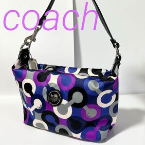 美品 COACH コーチ オプアート ハンドバッグ サテン パテントレザー