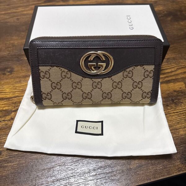 GUCCI グッチ ラウンドジップ長財布 GGキャンバス レザー