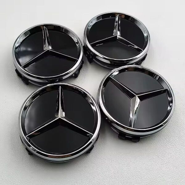 4個セット Mercedes-Benz メルセデスベンツ AMG ホイールセンターキャップ 75mm ブラック 黒 g
