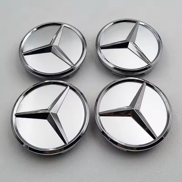 4個セット Mercedes-Benz メルセデスベンツ AMG ホイールセンターキャップ 75mm マットシルバー 銀 g
