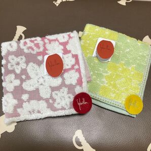 新品 ブランド タオルハンカチ 2枚セット ピンク 黄緑 Shilla