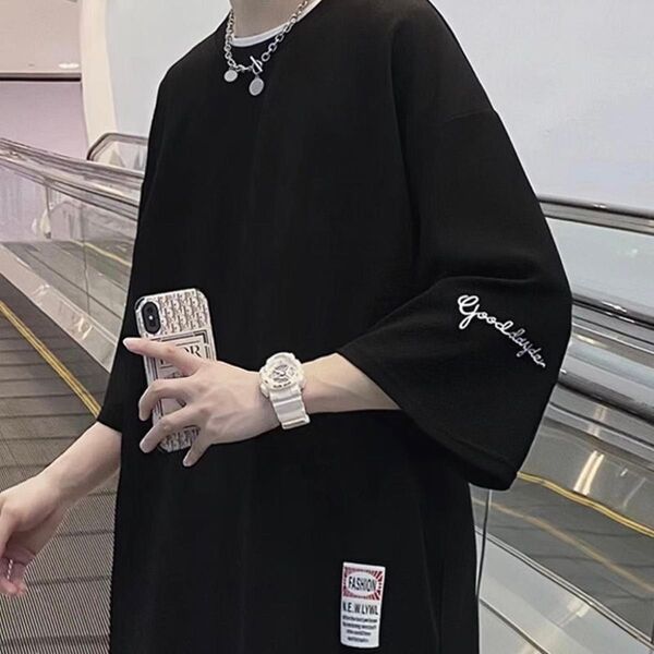 メンズT シャツ ティーシャツ ハーフT ロゴ 韓国風 丸首 ゆったり