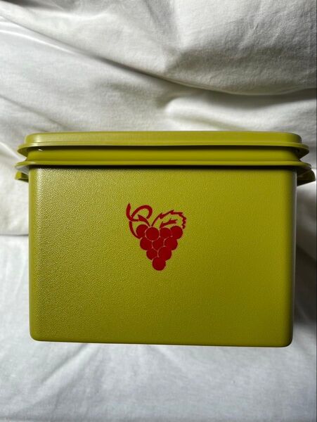 【新品】タッパーウェア スクエア型 モスグリーン ぶどう柄