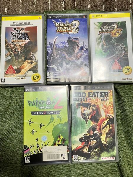 PSPソフト5本セット モンスターハンターシリーズ3本 ゴッドイーターバースト パタポン2