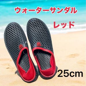 サンダル ウォーターシューズ メンズ レディース 屋外 スリッパ 滑り止め 2way 25cm レッド