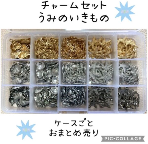 チャームセットうみのいきもの ケース付 パーツ ペンダントトップ ハンドメイド カスタムボールペン ビーズボールペン