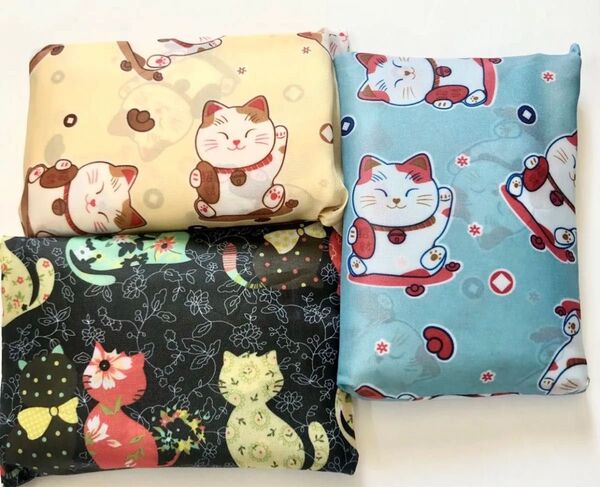 大きめのエコバッグ 折りたたみ おしゃれ エコバック綺麗 猫柄 3袋プレゼント 大型軽量 買い物袋 大型軽量男女兼用