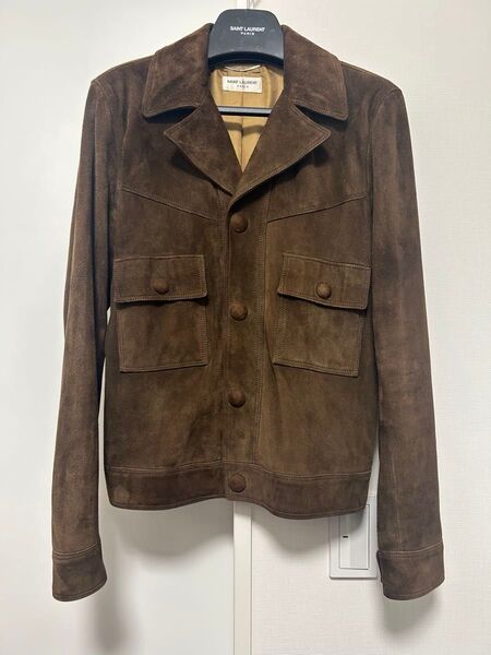 15SS サンローラン パリ ゴートスエード レザージャケット 46 エディ着 ブラウン