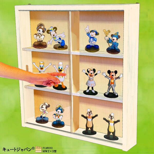 木製ミニチュアフィギュアケース コレクション ディスプレイ 収納棚 6マス ホワイト色塗装 アクリル障子付 日本製 MW2×3型