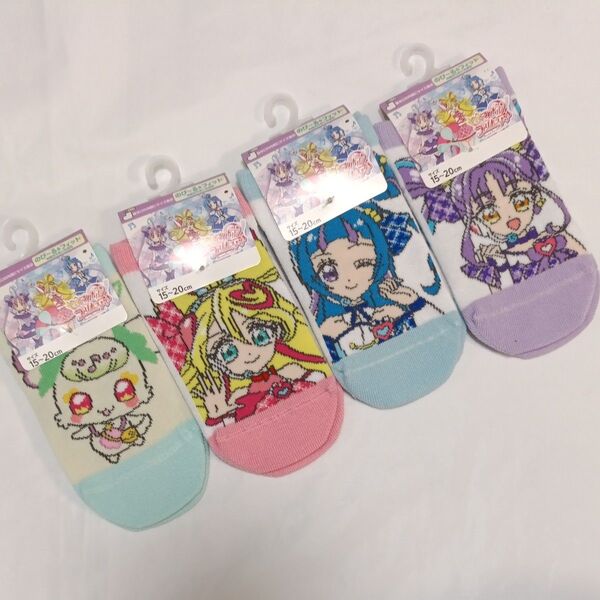 新品 キミとアイドルプリキュア クルー丈ソックス 15〜20cm 4足セット 靴下