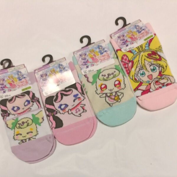⑳新品 キミとアイドルプリキュア クルー丈ソックス 15〜20cm 4足セット 靴下