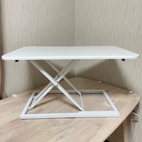 【極美品】卓上スタンディングデスク 天板サイズ約73×47cm 無段階高さ調整可能 昇降式デスク ホワイト