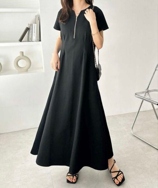 GeeRA 新品!前後2WAYハーフジップフレンチ袖 マキシワンピース Sサイズ