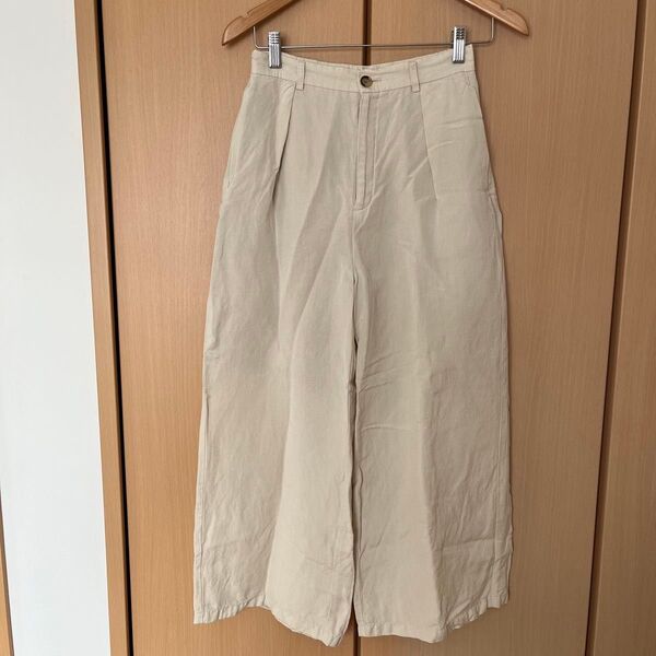GU ベージュ ワイドパンツ リネン 麻混 M