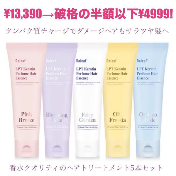 最安値★破格の半額以下!!値下がりなし最終特価 daleaf タンパク質チャージでダメージ髪を補修しサラツヤ髪へ★新品5点セット
